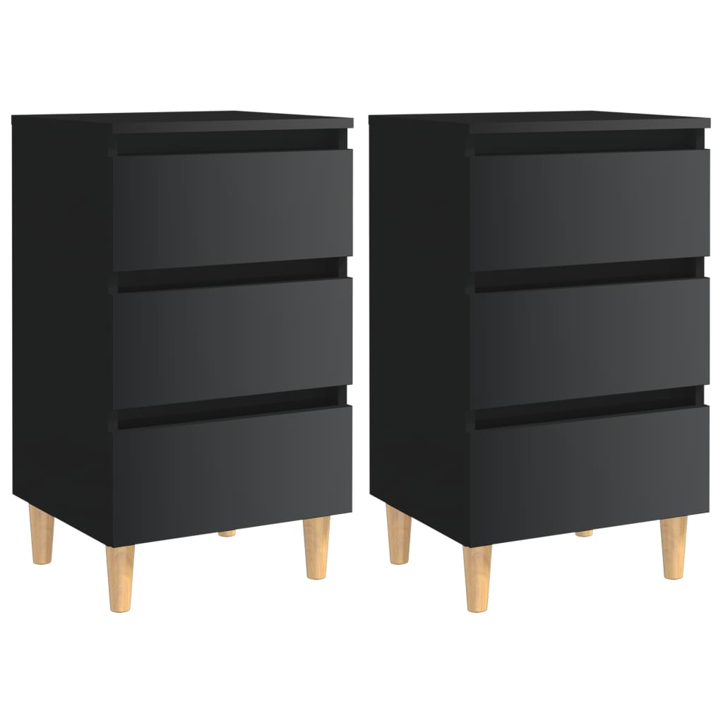 805902 vidaXL Bed Cabinets & Wood Legs 2 pcs High Gloss Black 40x35x69 cm