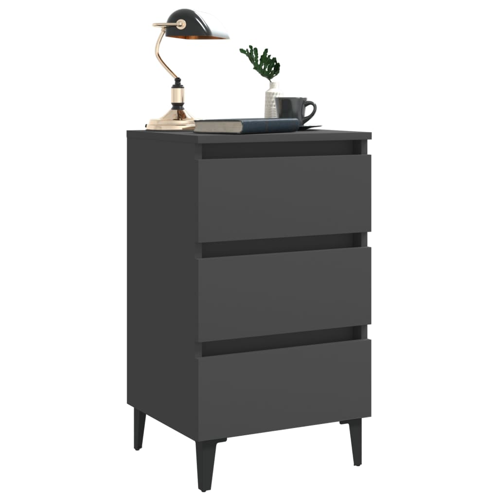 

vidaXL Nachtkastje met metalen poten 40x35x69 cm grijs
