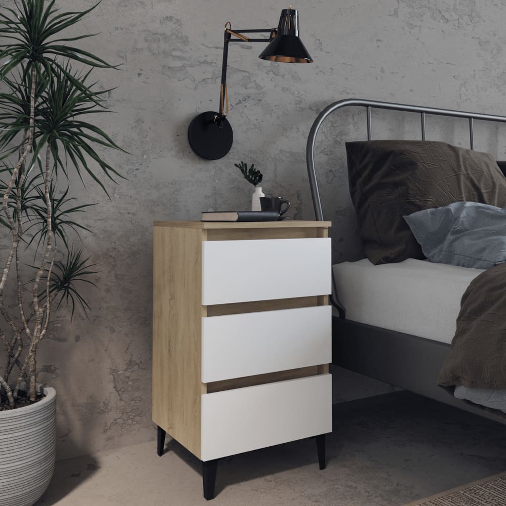 

vidaXL Nachtkastjes 2 st metalen poten 40x35x69 cm wit en sonoma eiken