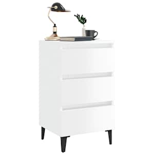 vidaXL Κομοδίνα Γυαλιστερό Λευκό 40 x 35 x 69 εκ. με Μεταλλικά Πόδια