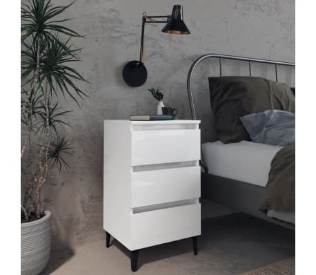 vidaXL Nattbord med metallben 2 stk h&oslash;yglans hvit 40x35x69 cm