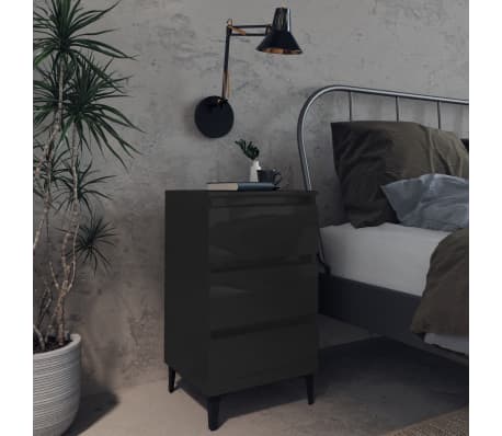 vidaXL Bed Cabinet with Metal Legs 2 pcs High Gloss Black 40x35x69 cm