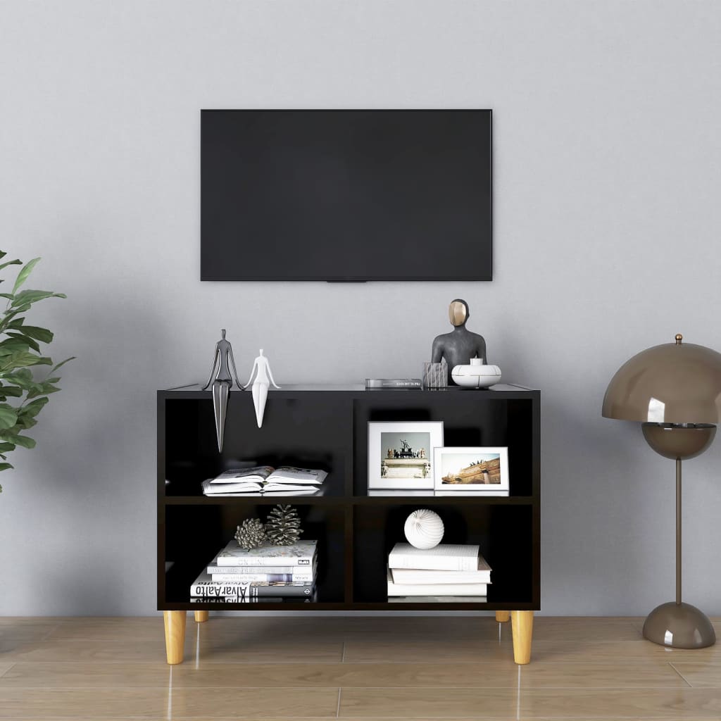 Petrashop  TV stolek nohy z masivního dřeva černý 69,5 x 30 x 50 cm