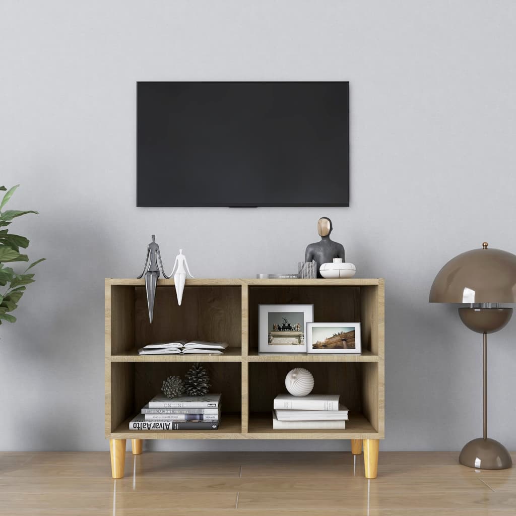 Meuble TV avec pieds en bois massif Chêne sonoma 69,5x30x50 cm | meublestv.fr 2