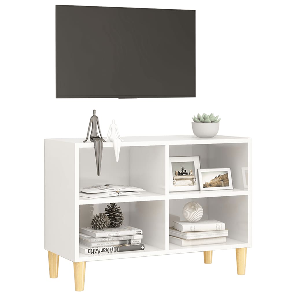 vidaXL TV Cabinet with Solid Wood Legs High Gloss White 27.3"x11.8"x19.6"