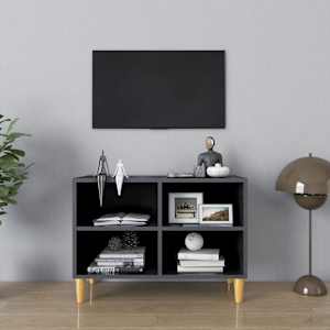 TV stolek nohy z masivního dřeva šedý vysoký lesk 69,5x30x50 cm - obrázek 1