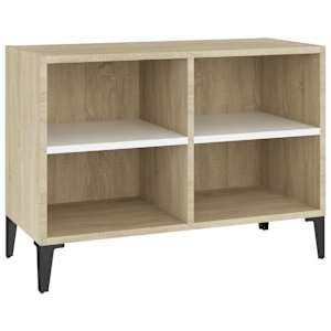 TV stolek s kovovými nohami bílý a dub sonoma 69,5 x 30 x 50 cm - obrázek 2