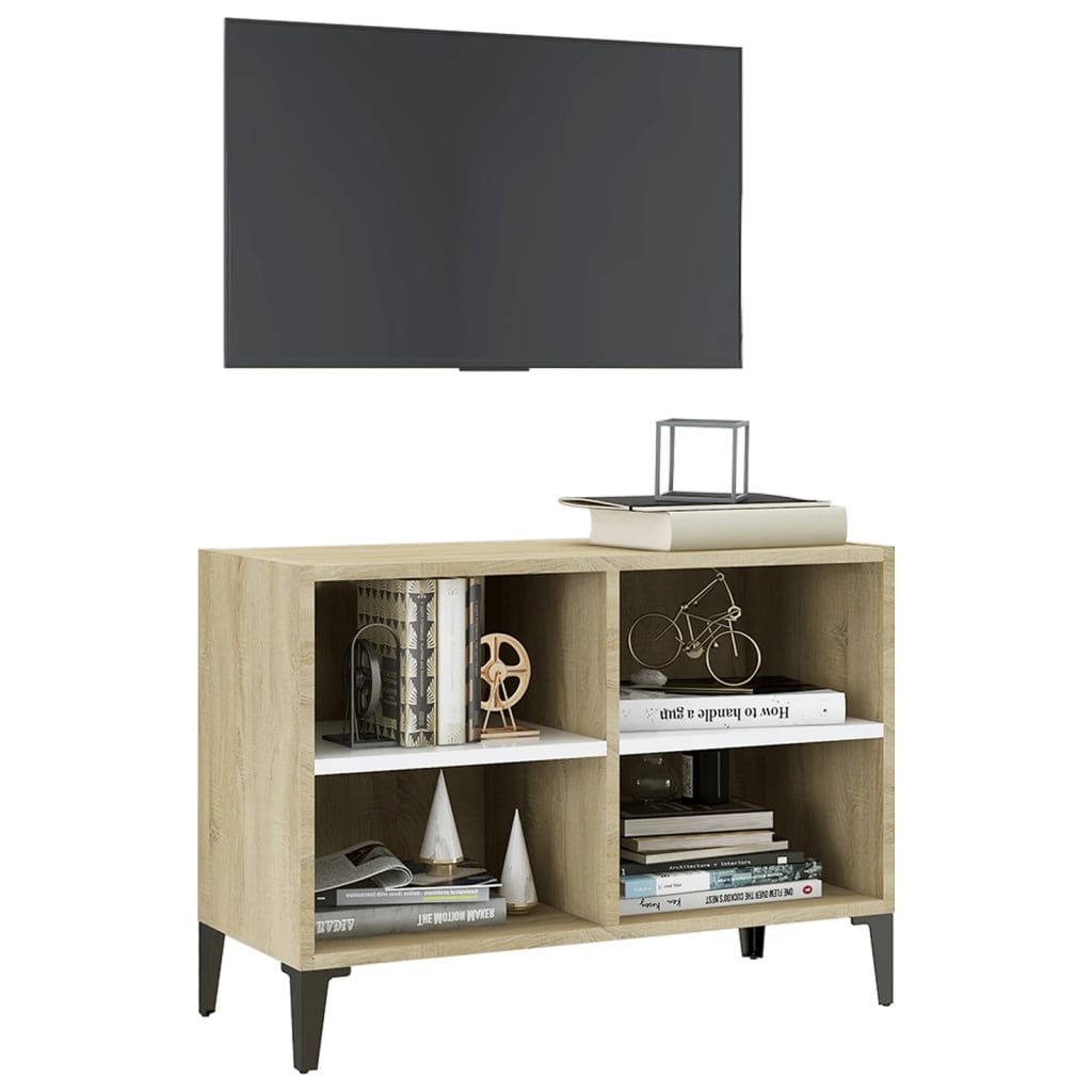 Meuble TV avec pieds en métal Blanc/chêne sonoma 69,5x30x50 cm | meublestv.fr 4