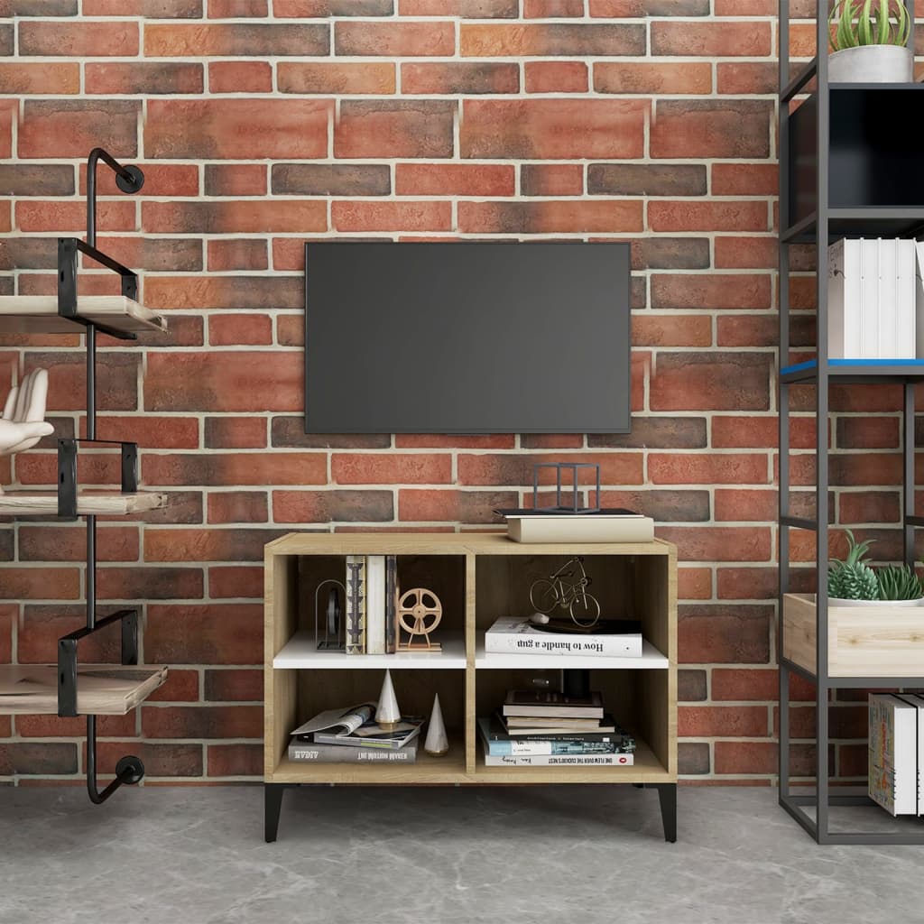 Meuble TV avec pieds en métal Blanc/chêne sonoma 69,5x30x50 cm | meublestv.fr 2