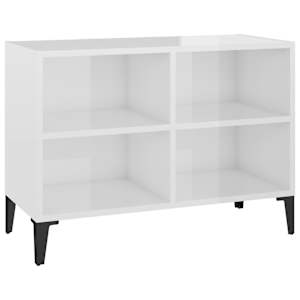 TV stolek s kovovými nohami bílý vysoký lesk 69,5 x 30 x 50 cm - obrázek 2