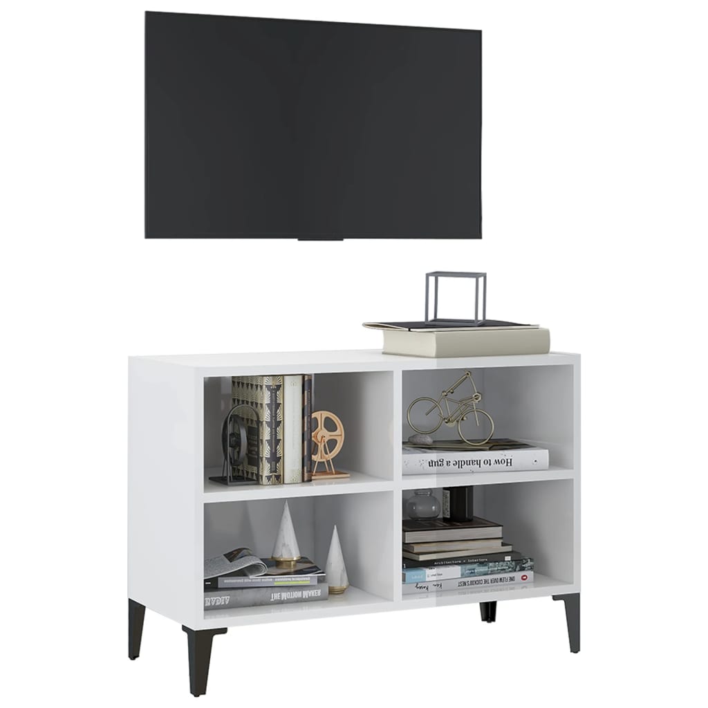 Meuble TV avec pieds en métal Blanc brillant 69,5x30x50 cm | meublestv.fr 4