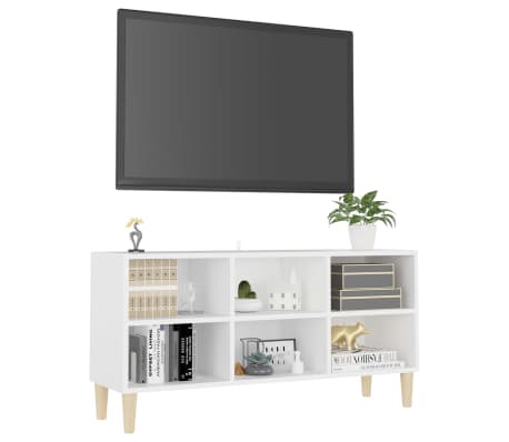vidaXL TV spintelė su medinėmis kojelėmis, balta, 103,5x30x50cm