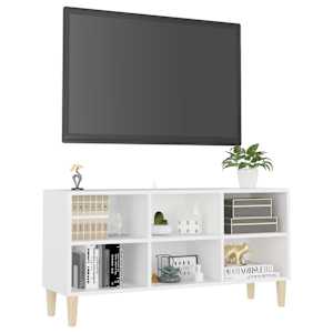 vidaXL TV spintelė su medinėmis kojelėmis, balta, 103,5x30x50cm