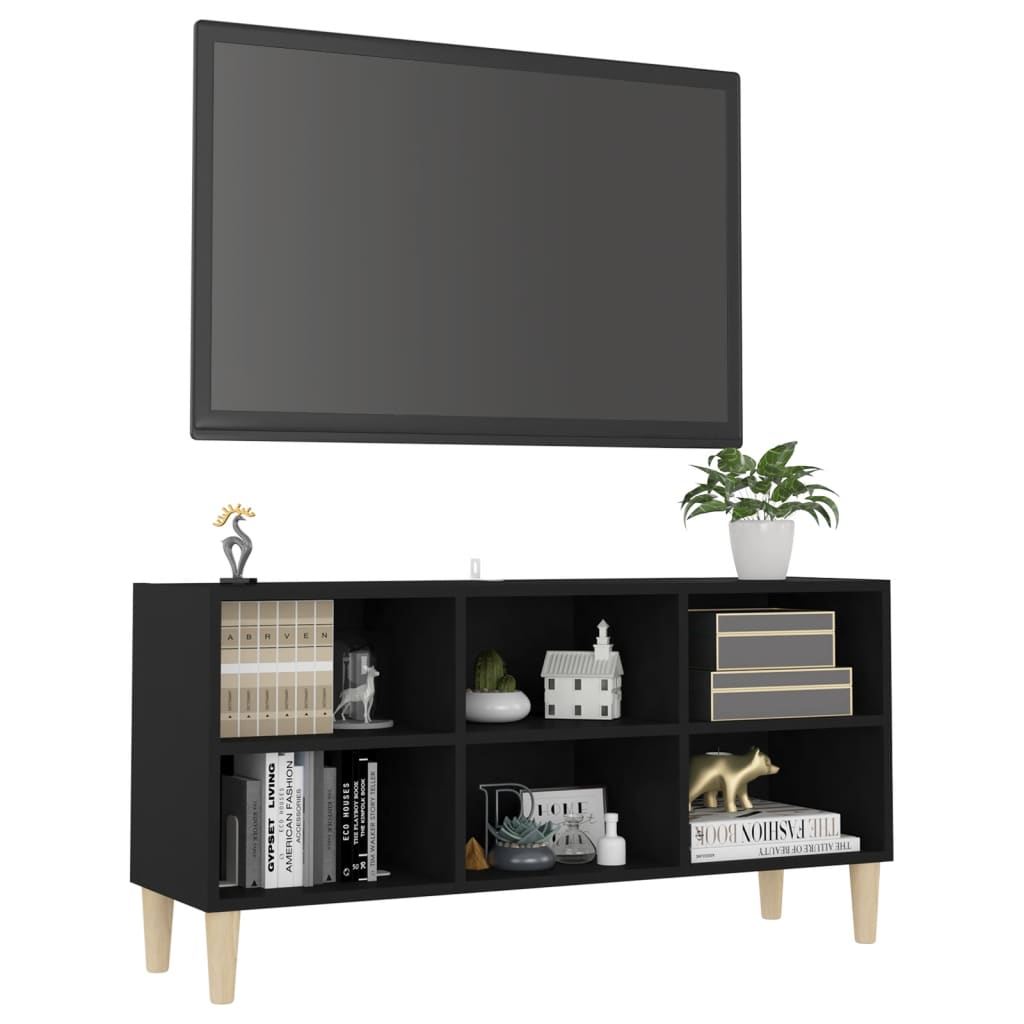 

vidaXL Tv-meubel met massief houten poten 103,5x30x50 cm zwart
