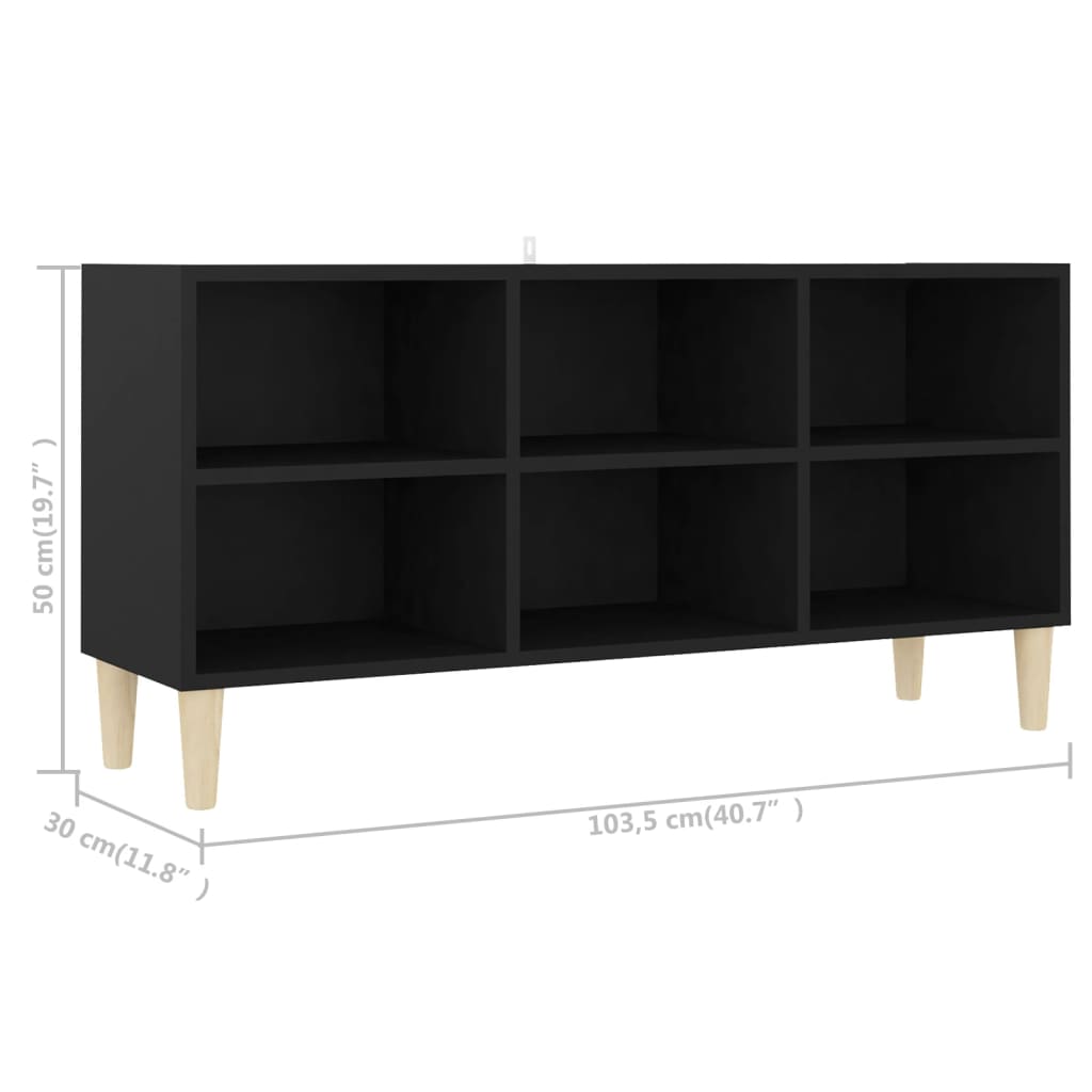 Meuble TV avec pieds en bois massif Noir 103,5x30x50 cm | meublestv.fr 7