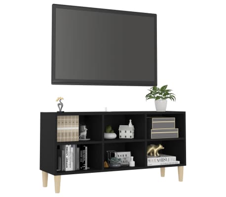 vidaXL Mueble de TV patas de madera maciza negro 103,5x30x50 cm