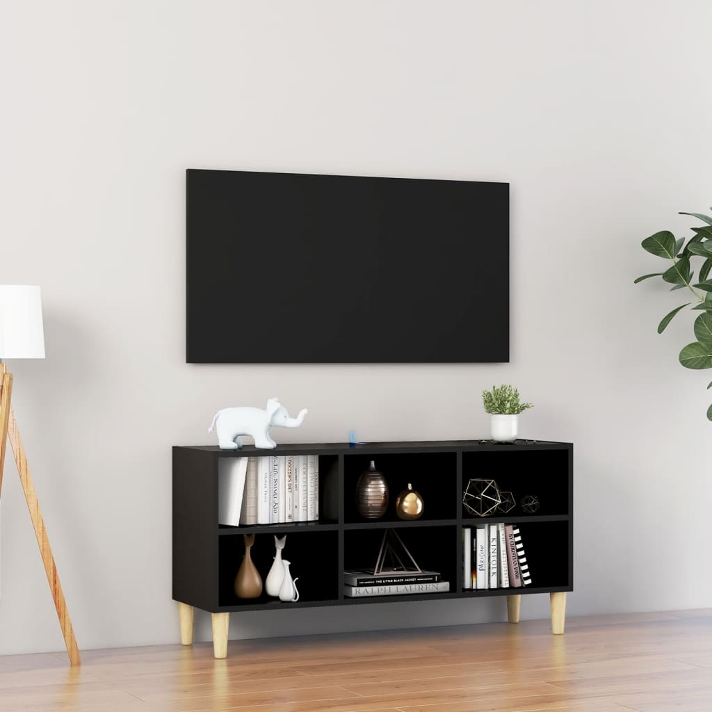 Meuble TV avec pieds en bois massif Noir 103,5x30x50 cm | meublestv.fr 2