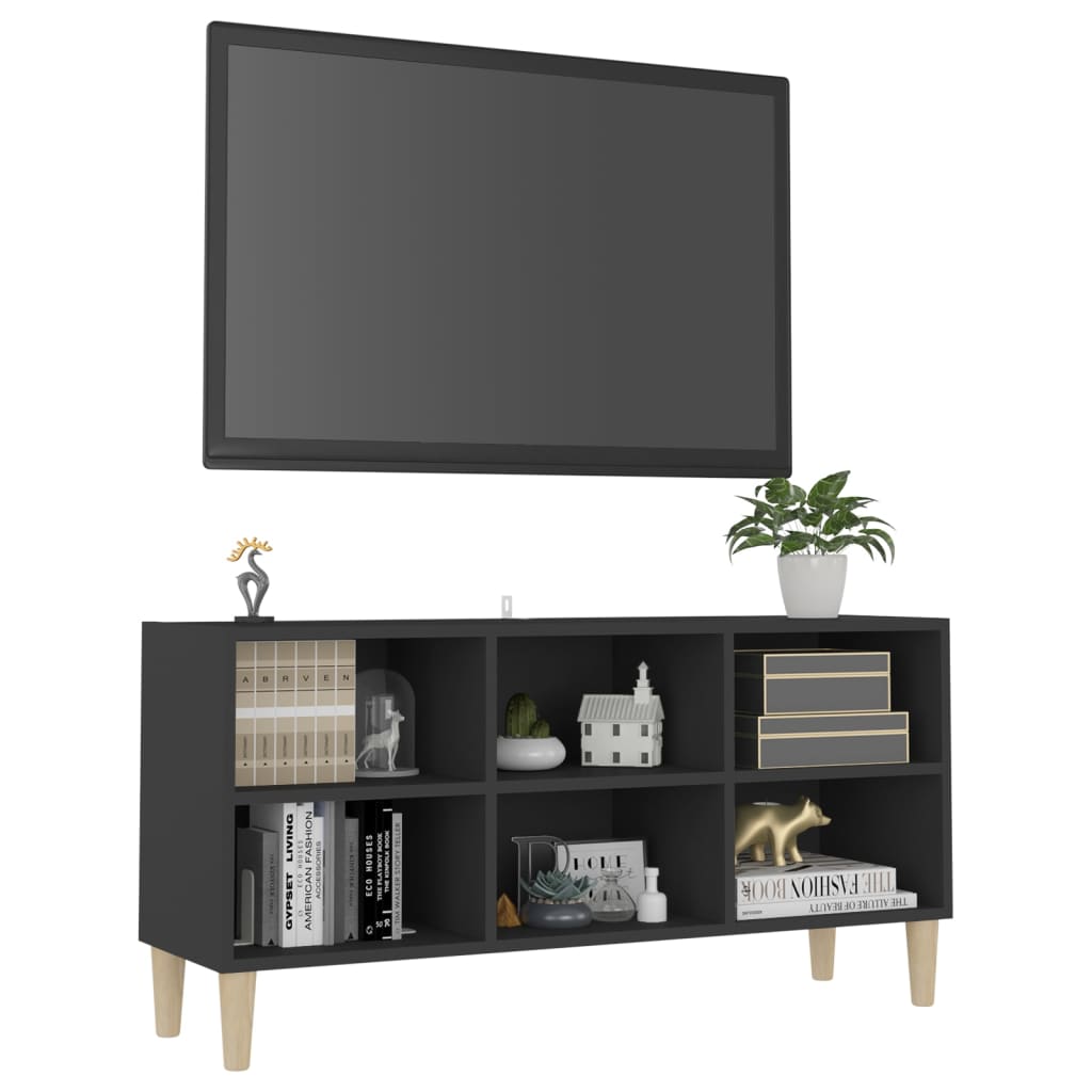 Meuble TV avec pieds en bois massif Gris 103,5x30x50 cm | meublestv.fr 4