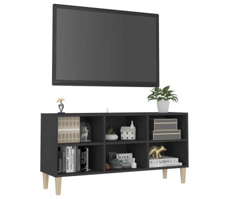 vidaXL TV spintelė su medinėmis kojelėmis, pilka, 103,5x30x50cm
