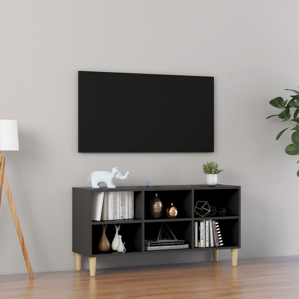 Meuble TV avec pieds en bois massif Gris 103,5x30x50 cm | meublestv.fr 2