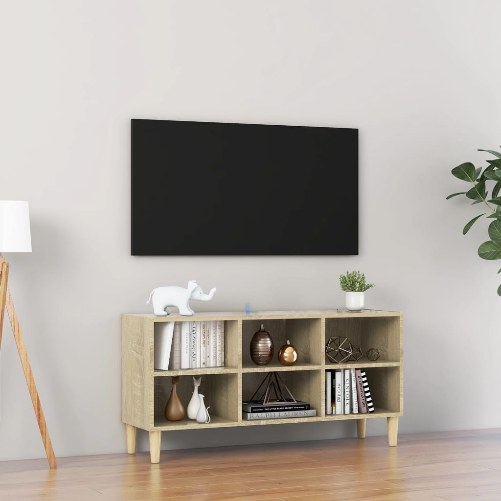 Meuble TV avec pieds en bois massif Chêne sonoma 103,5x30x50 cm | meublestv.fr 2