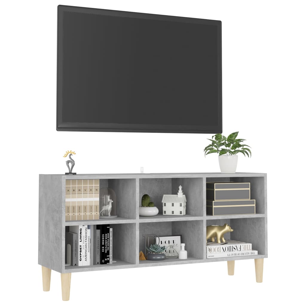 vidaXL TV Cabinet with Solid Wood Legs Concrete Grey 103.5x30x50 cm
