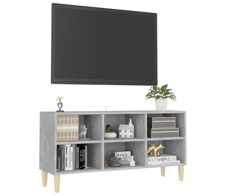 vidaXL TV Cabinet with Solid Wood Legs Concrete Grey 103.5x30x50 cm
