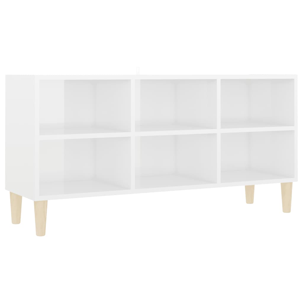 

vidaXL TV Cabinet with Solid Wood Legs High Gloss White 40.7"x11.8"x19.7"