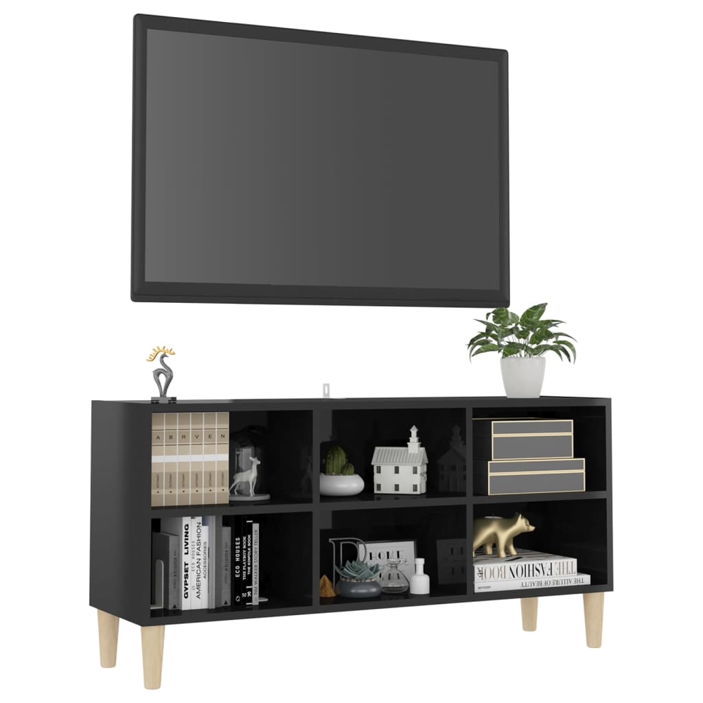 

vidaXL Tv-meubel met houten poten 103,5x30x50 cm hoogglans zwart