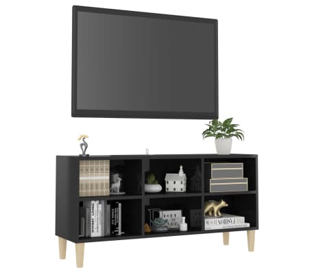 vidaXL TV spintelė su medinėmis kojelėmis, juoda, 103,5x30x50cm