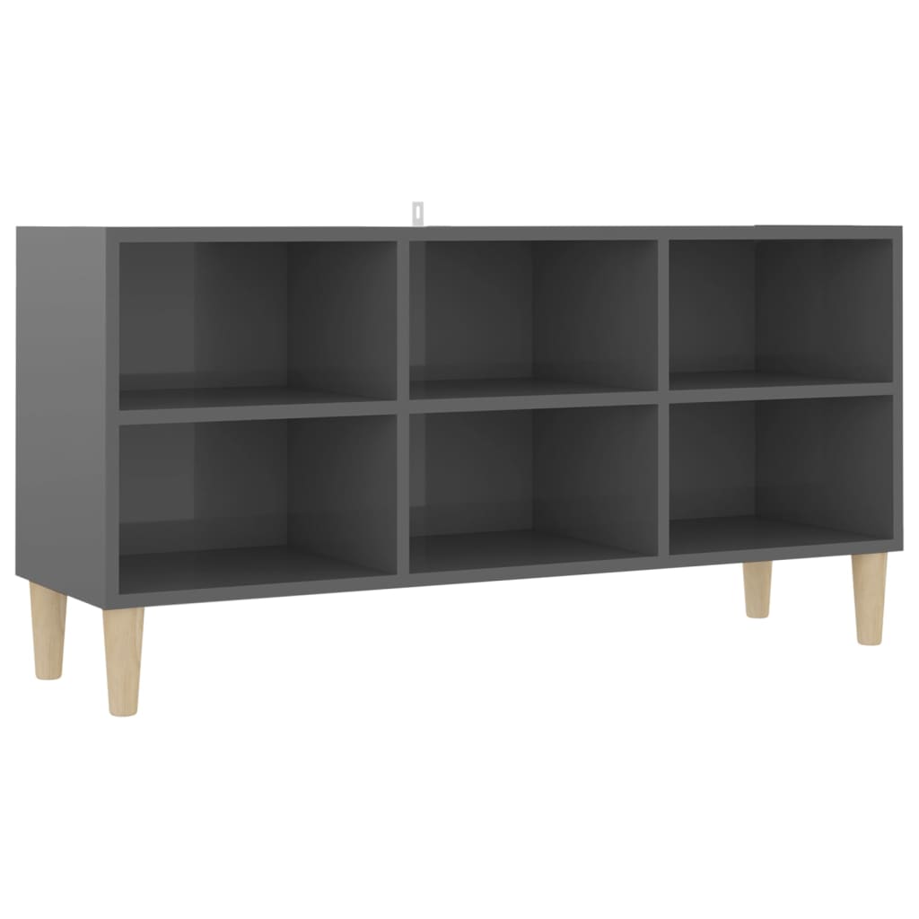 

vidaXL TV Cabinet with Solid Wood Legs High Gloss Gray 40.7"x11.8"x19.7"