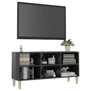TV stolek masivní dřevěné nohy vysoký lesk šedý 103,5x30x50cm - obrázek 3