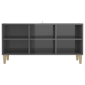 TV stolek masivní dřevěné nohy vysoký lesk šedý 103,5x30x50cm - obrázek 4