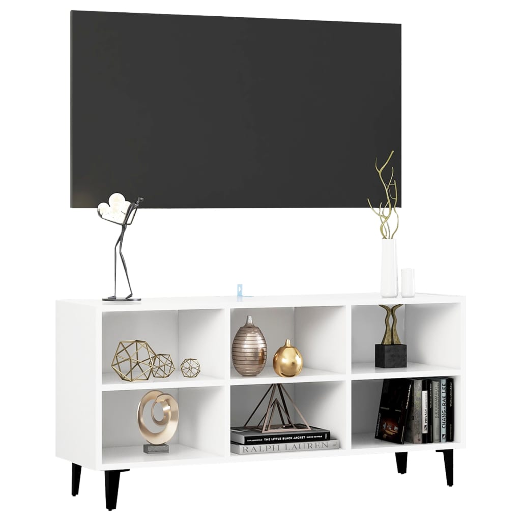 Meuble TV avec pieds en métal Blanc 103,5x30x50 cm | meublestv.fr 4