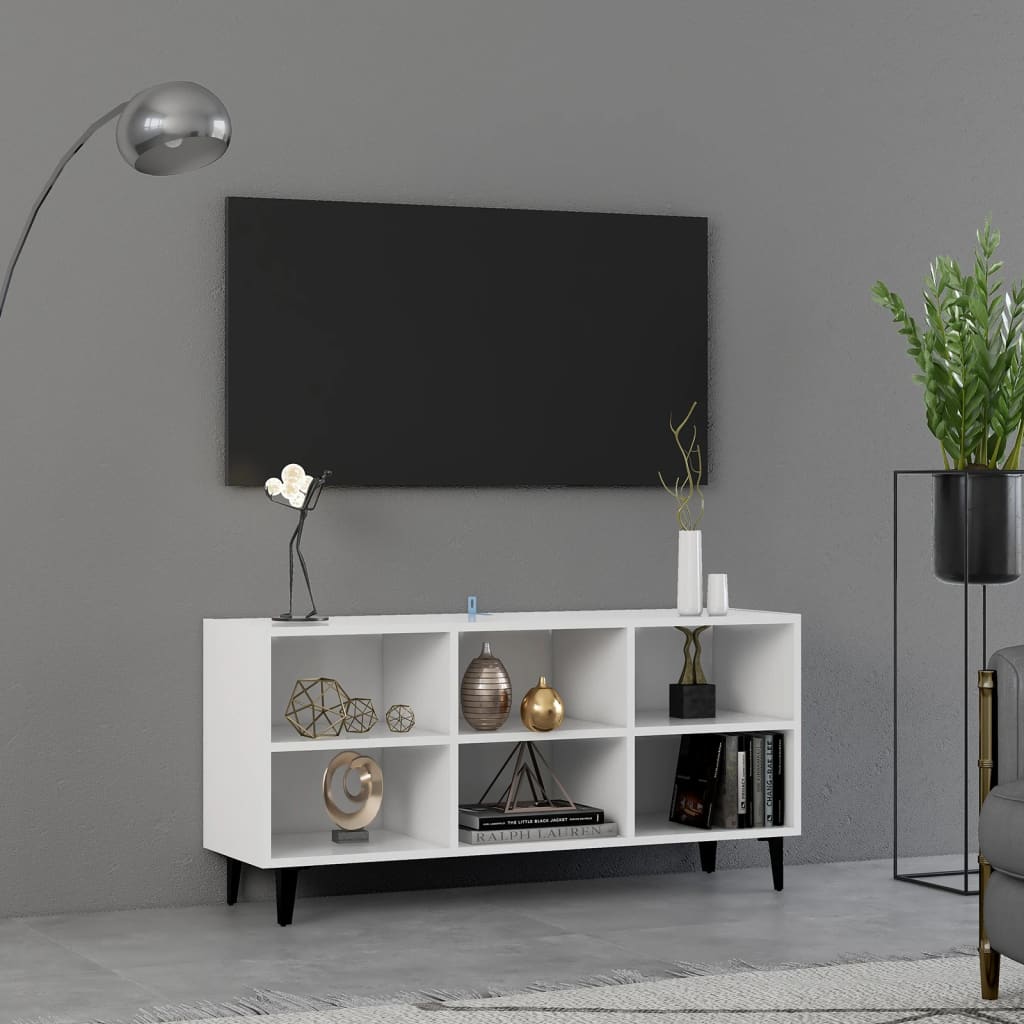 TV-Schrank mit Massivholz-Beinen Hochglanz-Weiß 103,5x30x50 cm