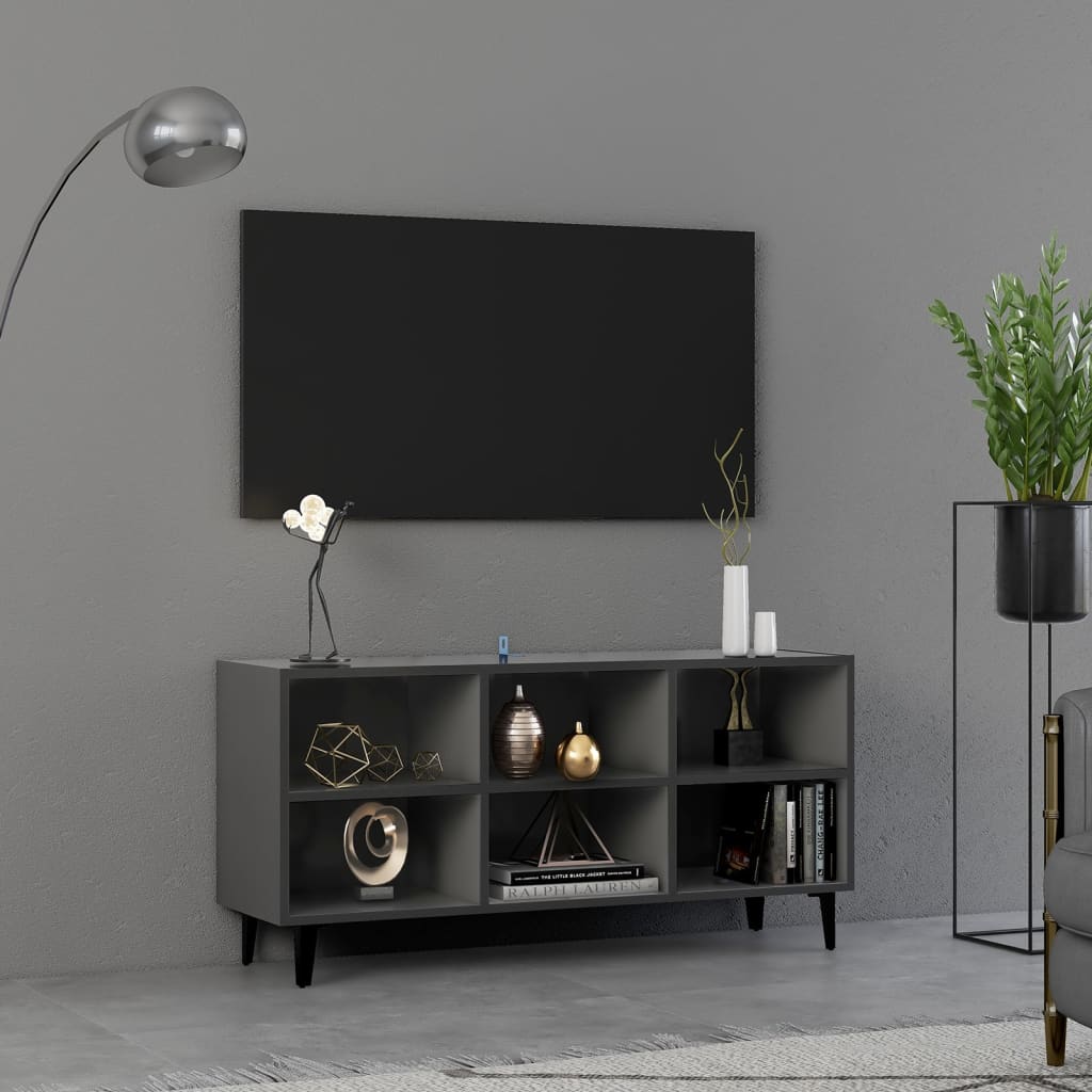 TV-Schrank mit Metallbeinen Grau 103,5x30x50 cm