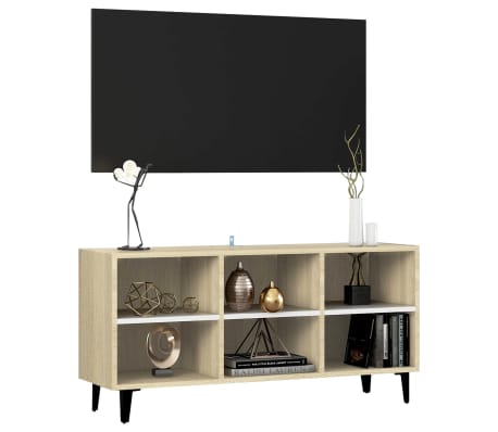 vidaXL TV-benk med metallben hvit og sonoma eik 103,5x30x50 cm