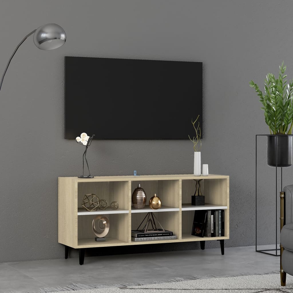 Meuble TV avec pieds en métal Blanc/chêne sonoma 103,5x30x50 cm