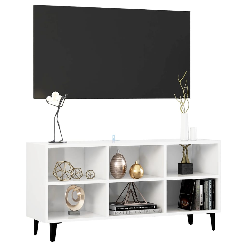 TV-Schrank mit Metallbeinen Hochglanz-Weiß 103,5x30x50 cm