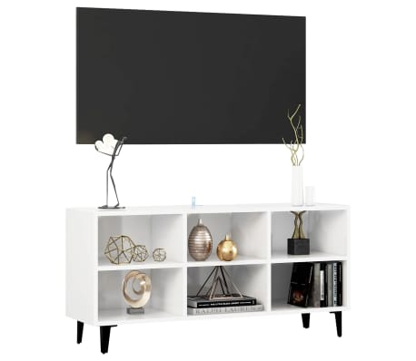 vidaXL TV Cabinet with Metal Legs High Gloss White 103.5x30x50 cm