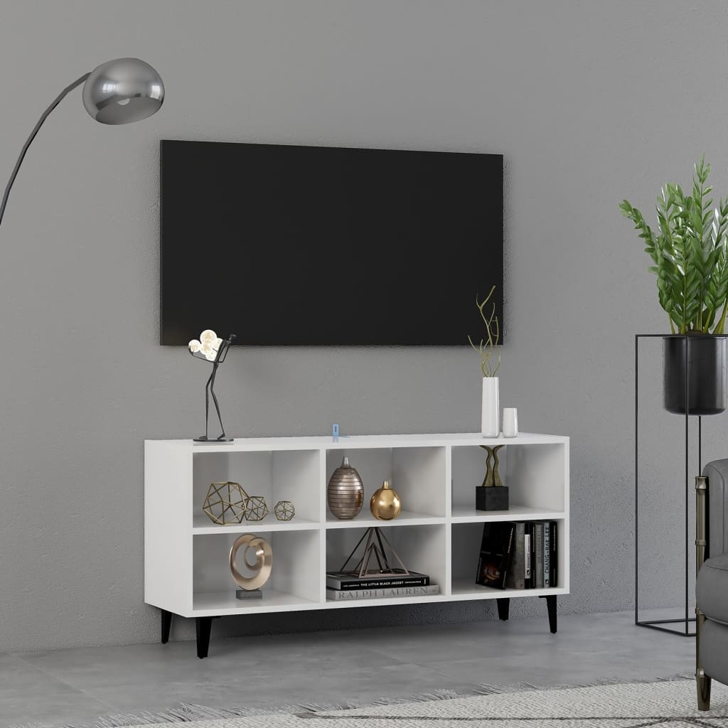 Meuble TV avec pieds en métal Blanc brillant 103,5x30x50 cm | meublestv.fr 2