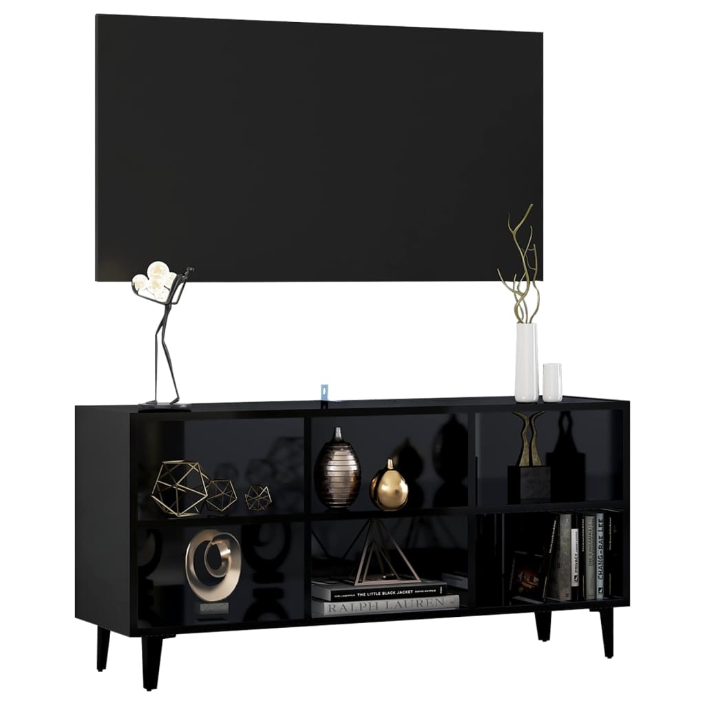 vidaXL magasfényű fekete TV-szekrény fémlábakkal 103,5 x 30 x 50 cm