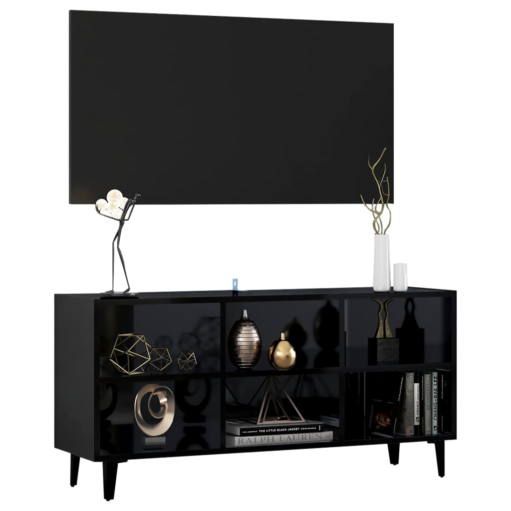 

vidaXL Tv-meubel met metalen poten 103,5x30x50 cm hoogglans zwart
