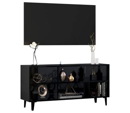 vidaXL TV stolek s kovovými nohami černý vysoký lesk 103,5x30x50 cm