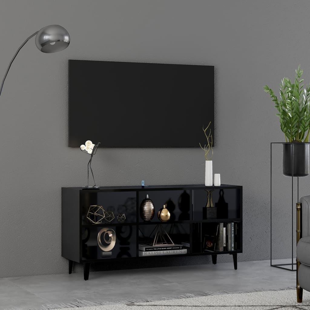 Hoelahoep Overleg hersenen Tv-meubel Met Metalen Poten 103,5x30x50 Cm Hoogglans Zwart - All To Buy