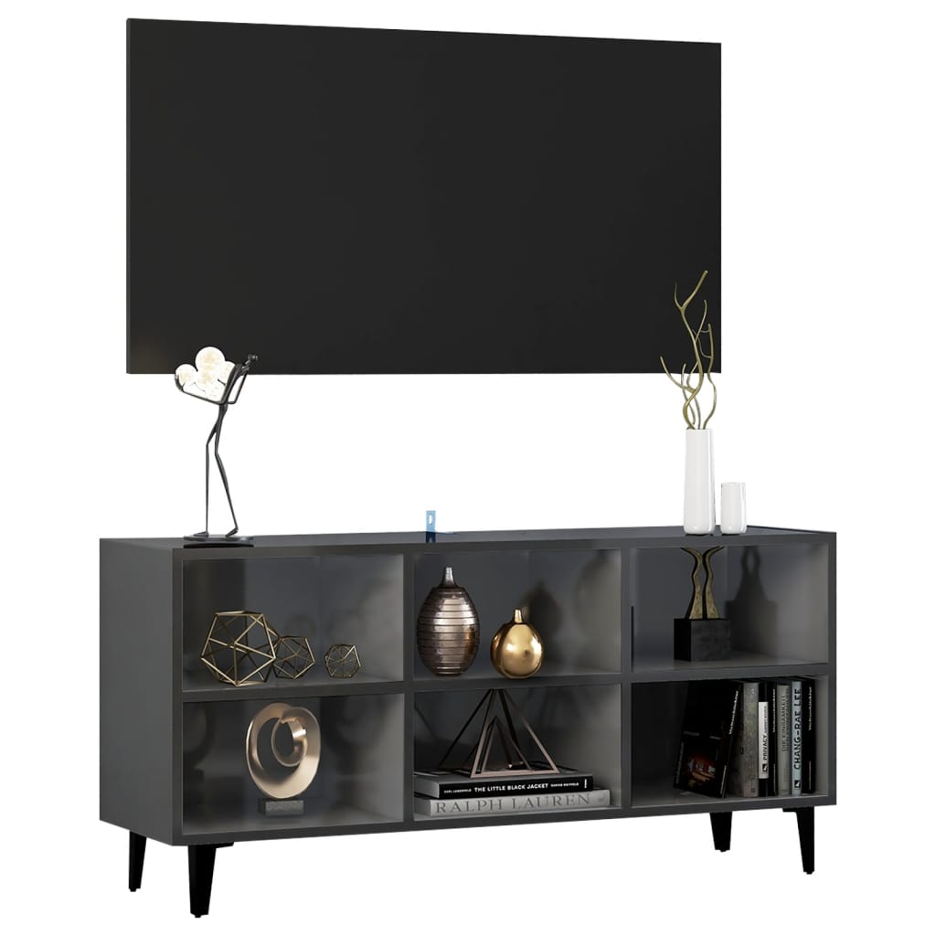 

vidaXL Tv-meubel met metalen poten 103,5x30x50 cm hoogglans grijs