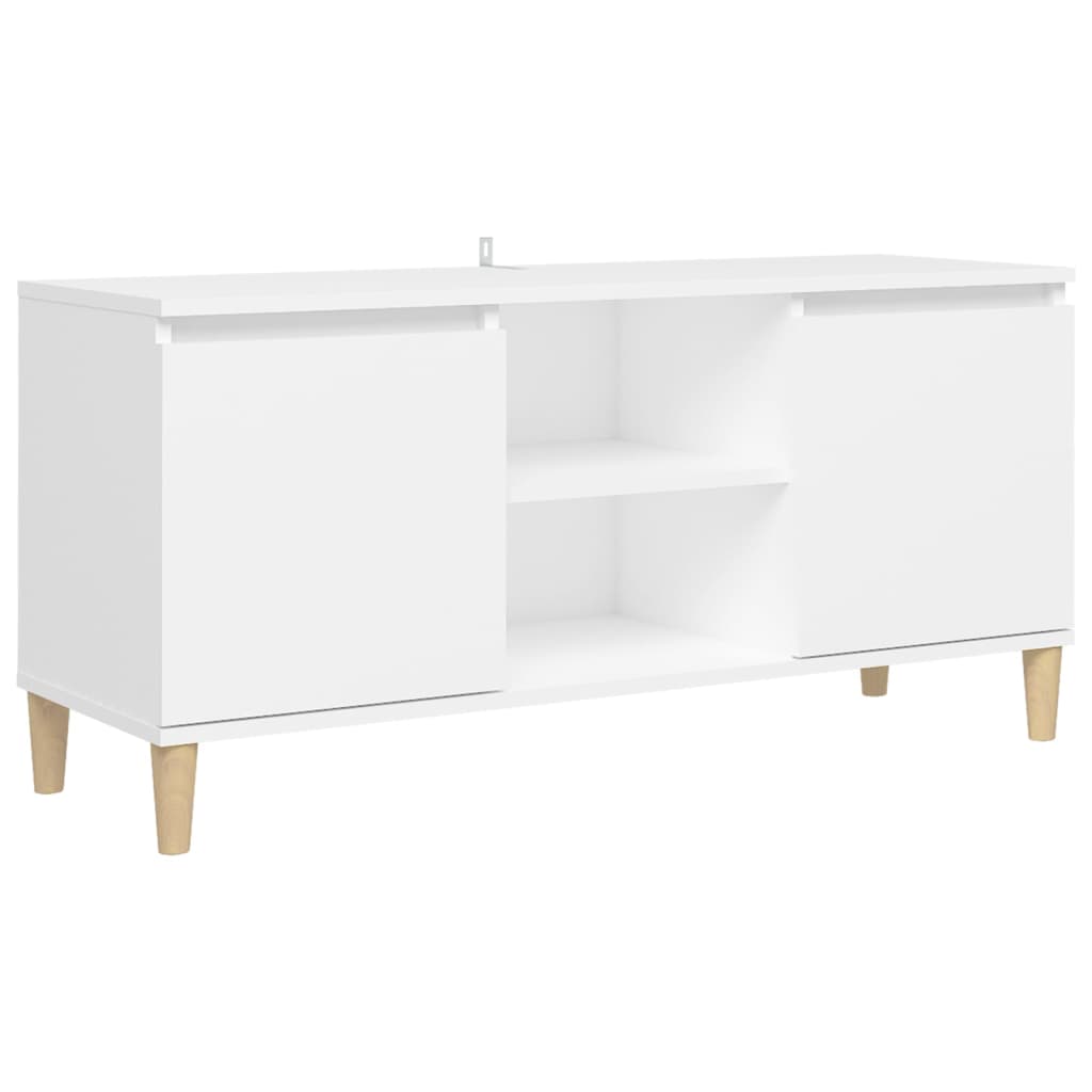 vidaXL TV skříňka s nohami z masivního dřeva bílá 103,5 x 35 x 50 cm