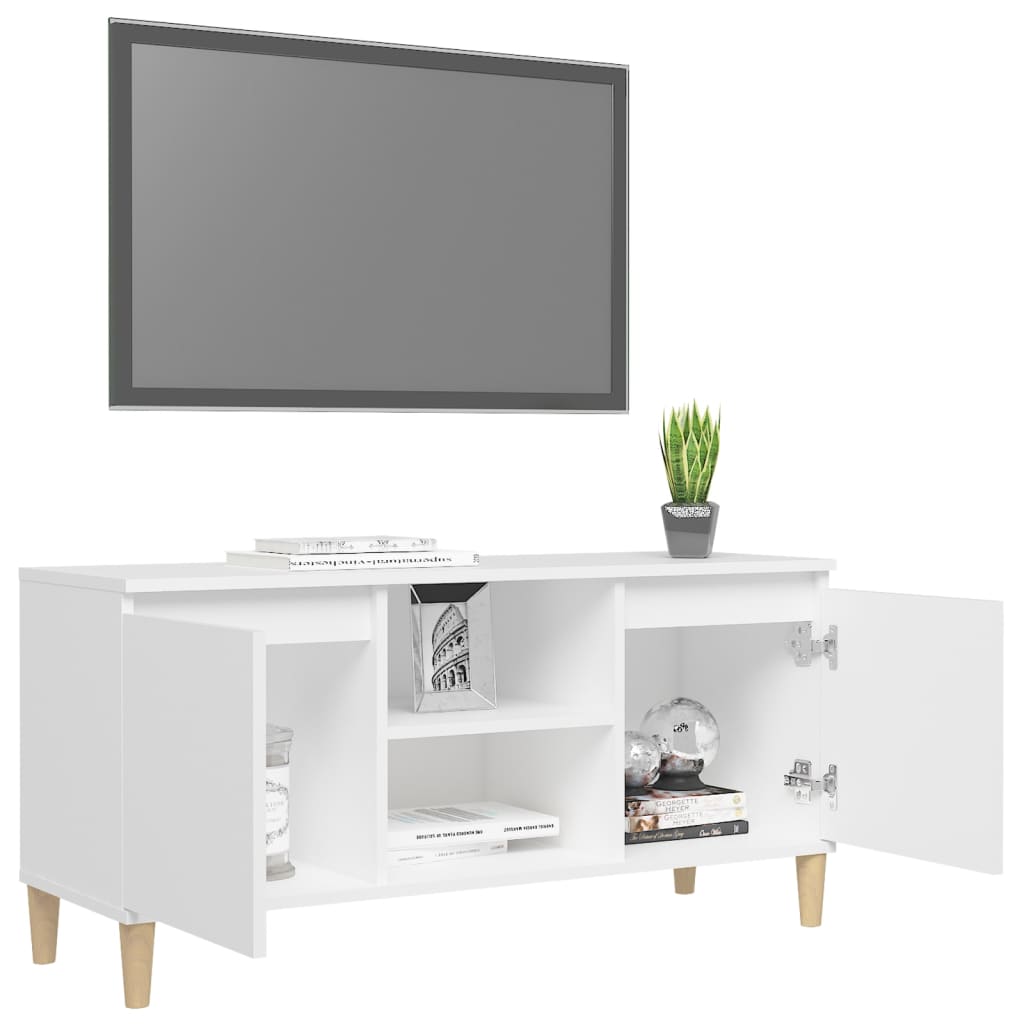 Meuble TV avec pieds en bois massif Blanc 103,5x35x50 cm | meublestv.fr 5