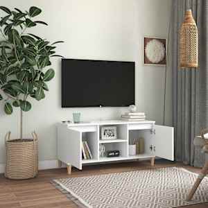 TV skříňka s nohami z masivního dřeva bílá 103,5 x 35 x 50 cm - obrázek 3