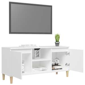 TV skříňka s nohami z masivního dřeva bílá 103,5 x 35 x 50 cm - obrázek 4
